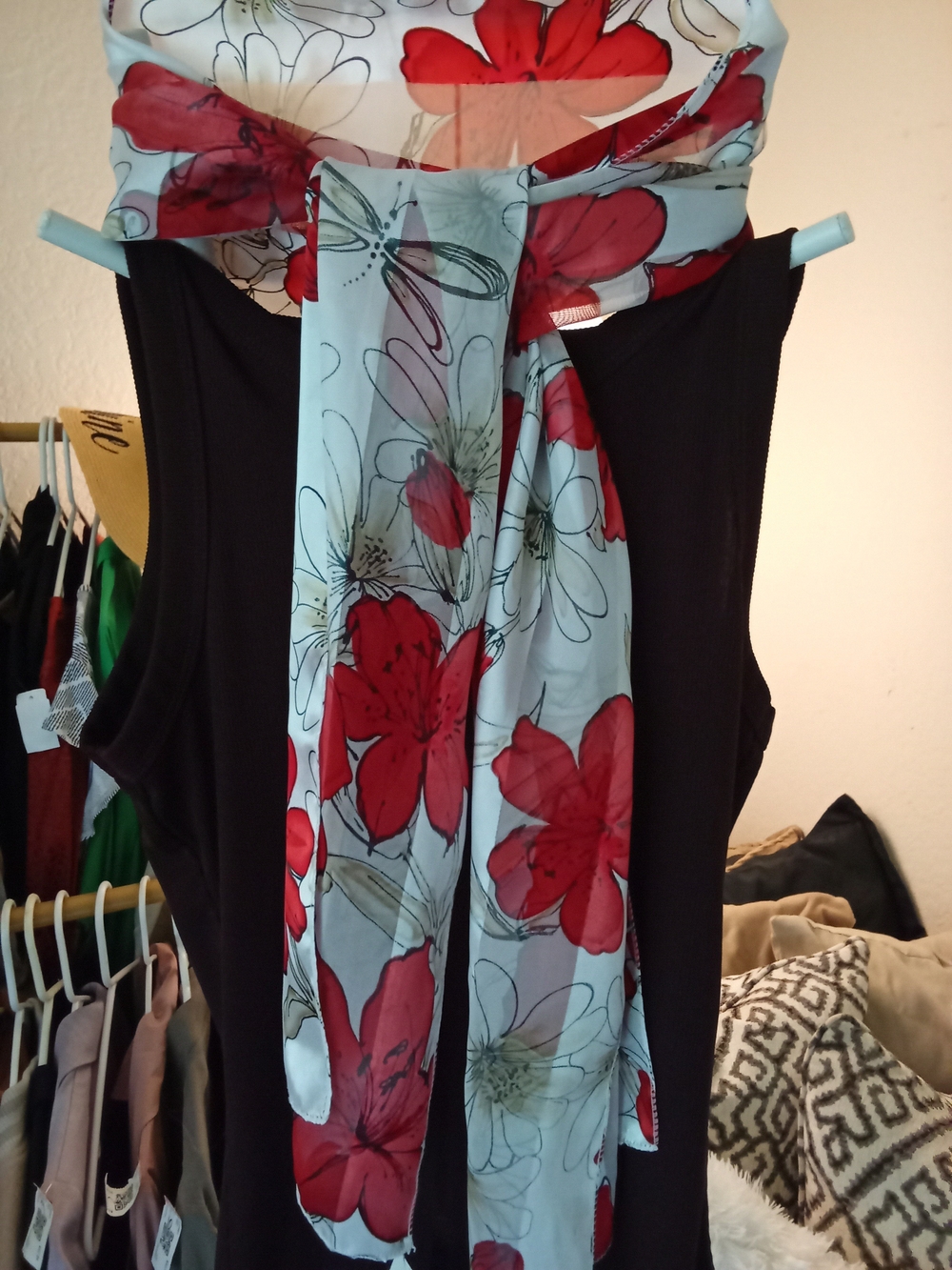 Bold Floral Scarf: White, Red, Black & Tan
